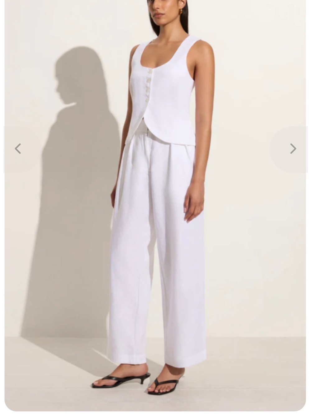 Faithfull the Brand Linen White Scoop Neck Button vest